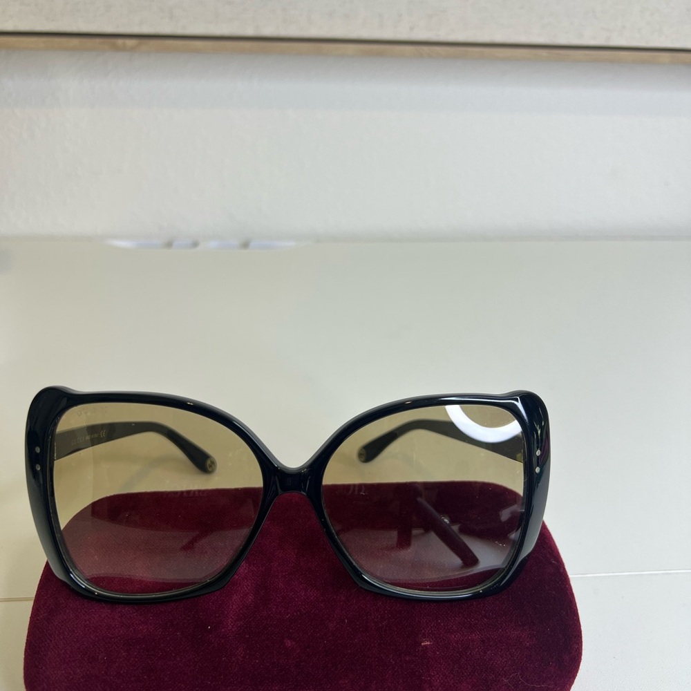 Gucci Black Frame Sunglasses with Tan Lenses
